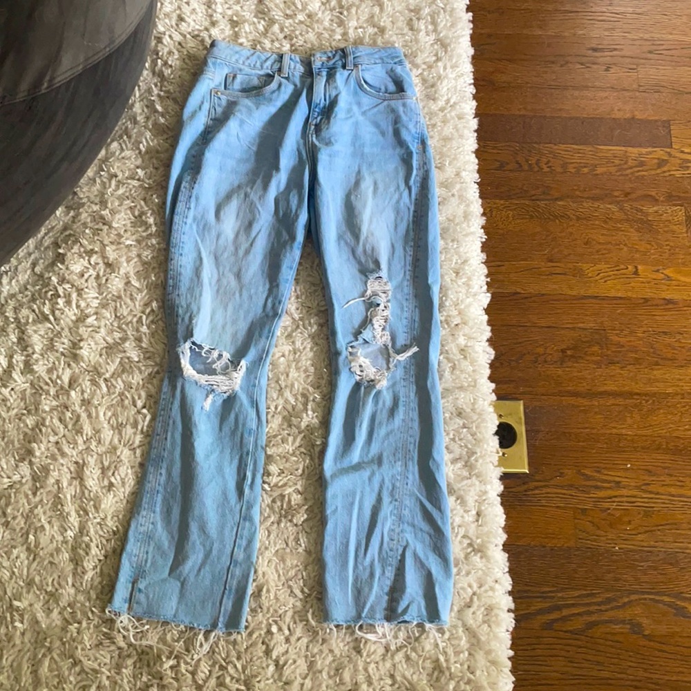 Gently worn light wash Zara flared ripped jeans